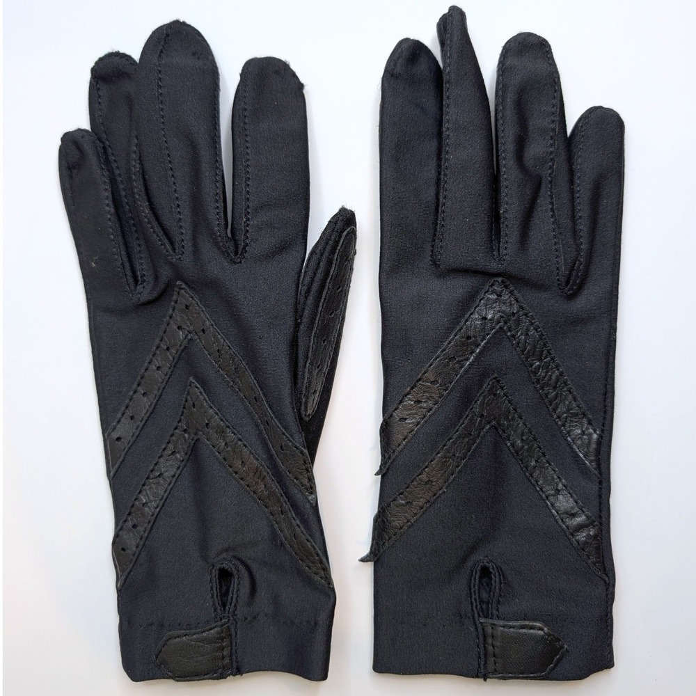 Isotoner Chevron Black Leather Trim Driving Gloves